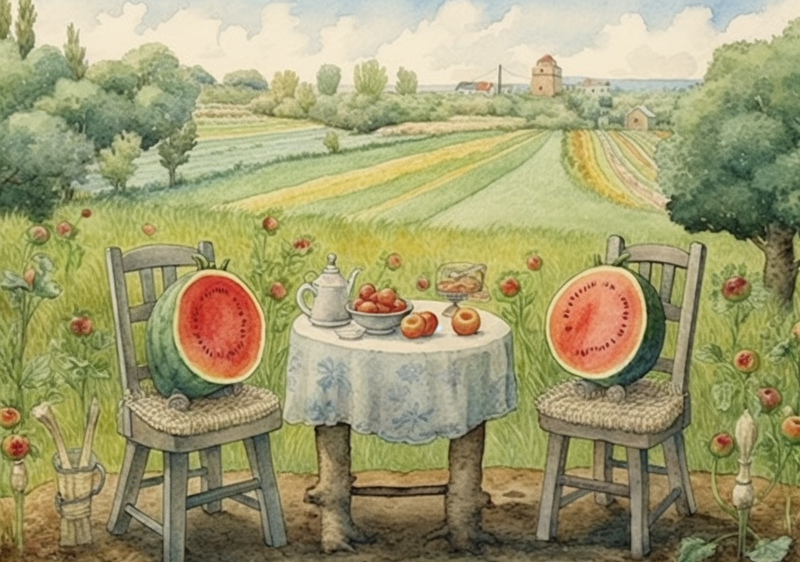夏天庄园草地西瓜小清新插画,插画/手绘图,插画/手绘图库,插画/手绘图下载,插画/手绘